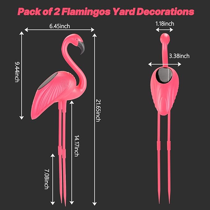 Flamingo Solar Lights Outdoor Decor, 2 Pack Waterproof Solar Powered Garden Pink Flamingos for Yard Decorations, Flamingo Gifts for Women Mom Grandma Walkway Pathway Patio Lawn Ornaments Outside