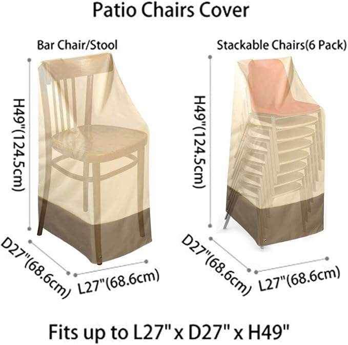 RosieLily High Back Patio Chair Covers Waterproof Heavy Duty Stackable Outdoor Bar Stool Cover Patio Furniture Covers Outside Lounge Deep Seat Covers, High Back-2 Pack Beige
