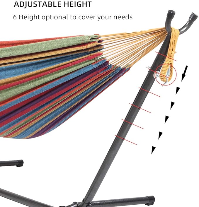 ONCLOUD 550 LB Capacity Double Hammock with Stand – Portable Bag Included (Rainbow Stripe)