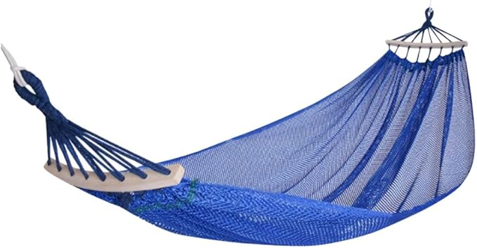 Portable Polyester Hammock Mesh Breathable Outdoor Camping Lightweight with Balance Bar Portable Tree Hanging Hammock Comfortable(Blue)