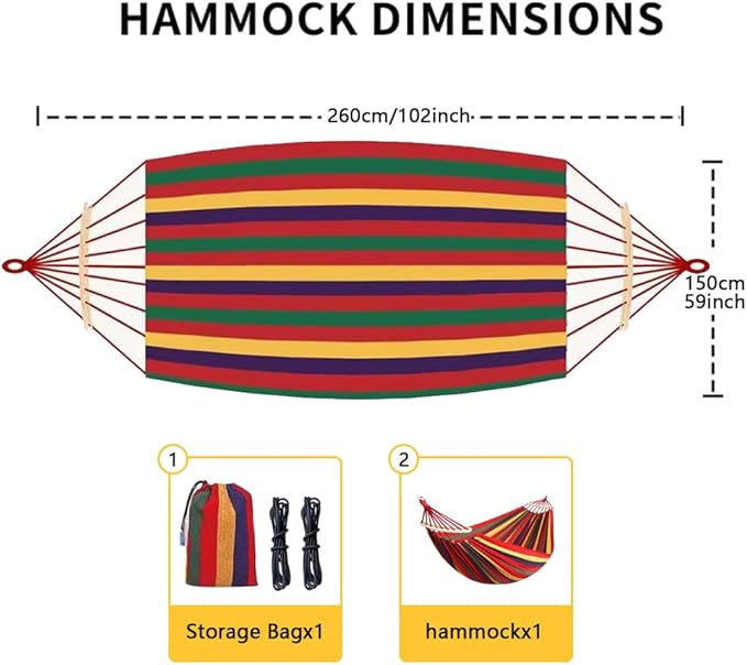 Cotton Canvas Hammock, Comfortable Fabric Camping Hammock with Tree Straps, Up to 440lbs with Travel Bag for Camping Outdoor/Indoor Patio Backyard(Orange&Yellow, with bar)