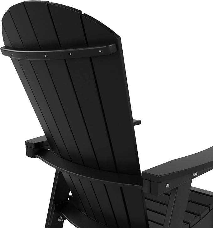 WestinTrends Dylan Adirondack Outdoor Dining Set for 4, All Weather Poly Lumber Patio Table and Chairs Set of 4, 47" Trestle Round Dining Table and Seashell Adirondack Dining Chair, Black