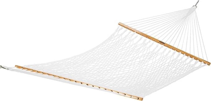 Original Pawleys Island Deluxe White DuraCord Rope Hammock – 13 ft. x 60 in., 2-Person, 450 lb Capacity, Oak Spreader Bar, Zinc-Plated Hardware, Handcrafted in the USA