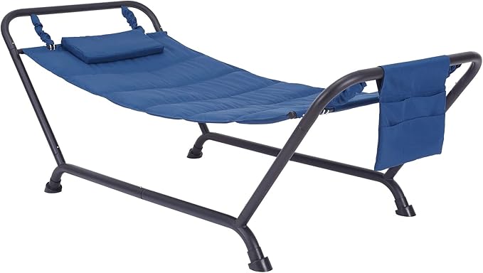 SEDLAV Belden Park Polyester Hammock with Stand and Pillow, 90.55" L x 38" W x 32" H (Blue)