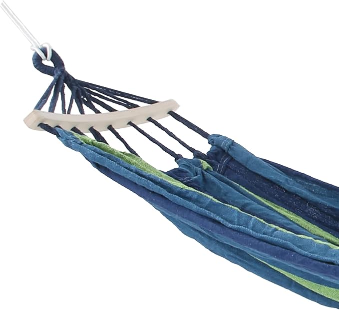 Camping Hammock with Hardwood Spreader Bar, Portable Outdoor Travel Hammock, Lightweight Canvas Hammock for Hiking Backpacking and Backyard Relaxation