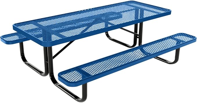 COATEDOUTDOORFURNITURE Heavy-Duty Portable Outdoor Kids Table, Expanded Metal Kids Picnic Table, Commercial-Grade Picnic Table, Made in America (6ft Rectangular, Childrens, Textured Light Blue)