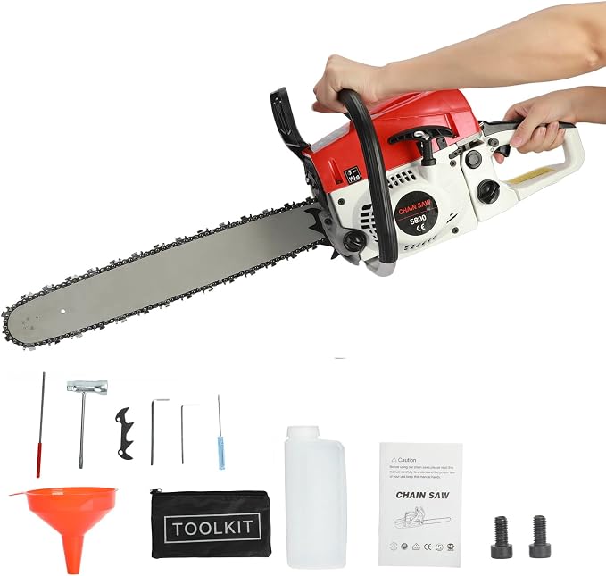Gas Powered Chainsaws, 20" 3.2HP 58CC，2-Cycle Gasoline Powered Chain Saw, Multifunction Rust Resistant Wood Chainsaw Wood Cutting Shipping from USA Fast Arrival Red