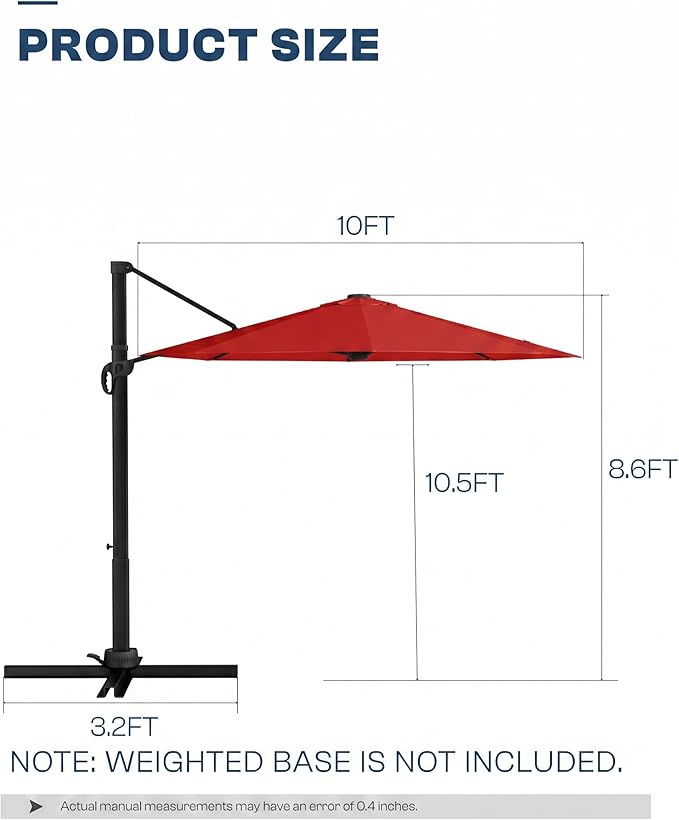 10 FT Round Cantilever Umbrella,Easy Tilt, Fade Resistant & 360° Rotation, Offset for Pool Deck Backyard Patiored (Base not Included)