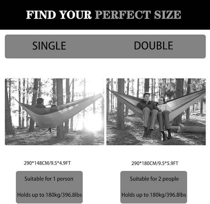 Ultra-Light Single/Double Tree Hammock, Outdoor Portable Thickened Swing, Anti-Rollover/Storage Bag, Holds Up to 180kg/396.8lbs(Blue,9.5 * 5.9ft)