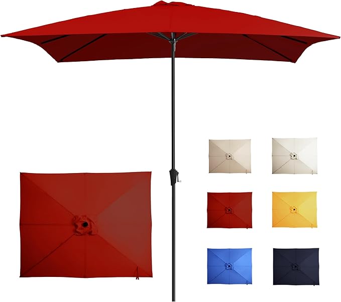 8x10FT Rectangular Patio Umbrella with Crank Lift for Garden,UV Protection Outdoor Umbrella for Deck,Pool and Yard,Red