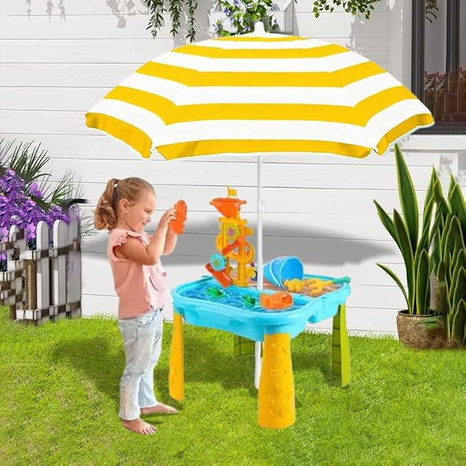 Water Table Umbrella,Kids Beach Umbrella & Picnic Table Shade,Ideal for Sand Play,Camping,Beach Trips,and Garden Fun.Lightweight Yet Durable