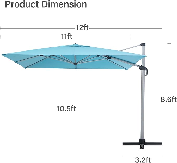 LAUSAINT HOME Cantilever Patio Umbrella, 360° Rotating Offset Umbrella with Aluminum Frame, Large Square Sunshade for Backyard, Pool, Deck, Lawn (Square, Khaki)