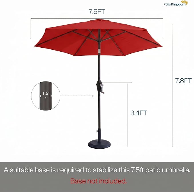 7.5ft Patio Umbrella, Outdoor Table Market Umbrella with Smooth Crank Lift, 6 Windproof Fiberglass Ribs, UPF50+ UV Protection for Deck, Pool, Garden and Backyard