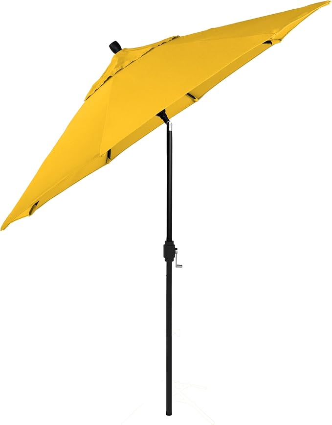 California Umbrella 12-Year-Non-Fading, 9Ft Premium Sunbrella Patio Umbrella, Hand-Crank, Button-Tilt, Black Frame, Sunflower Yellow Fabric