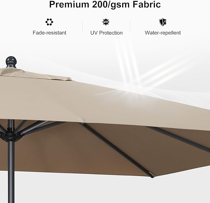PURPLE LEAF 11.5' x 8' Rectangle Patio Market Umbrella with Base Outdoor Table Umbrellas Aluminum Frame Sun Shade with 8 Sturdy Ribs for Garden Deck Lawn Pool Taupe