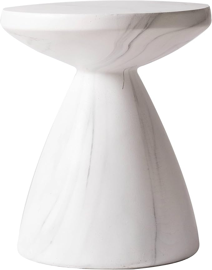 LeisureMod Modern Side Table Lightweight Fiberstone Top 20" Round Accent Table and Hourglass Pedestal Base for Outdoor or Indoor Dune Series in White