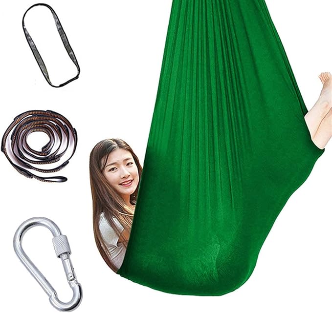 Indoor Therapy Swing Chair for Adults Autism, Cuddle Yoga Hammock Ideal for ADHD Aspergers and Sensory Integration Snuggle 440lbs Load Capacity (Color : Dark Green, Size : 100x280cm/39x110in)