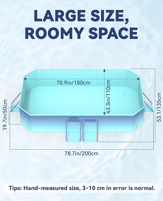 HeySplash Foldable Pool, Non-Inflatable Swimming Pool with Rigid Puncture-Proof Hard Composite Board, Kiddie Pool Outdoor Pool, Adults & Kids Pool for Backyard Garden Dog Pool 78"×53"×19", Ice Blue