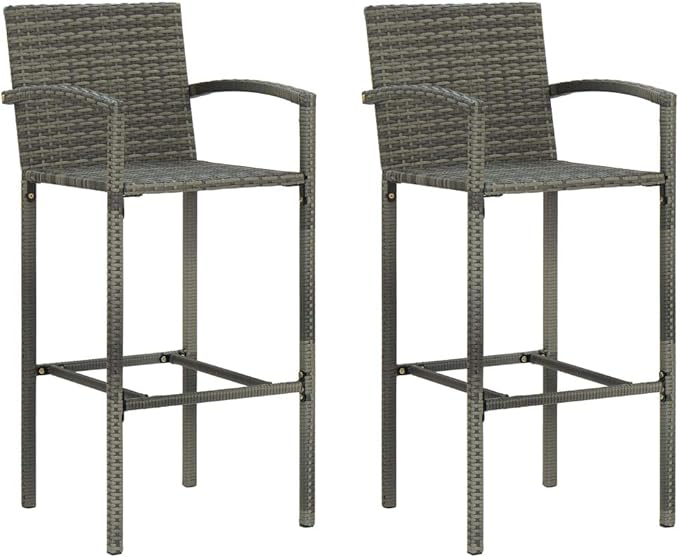 3 Piece Patio Bar Set, Bistro Set Patio Conversation Set Porch Furniture Set Front Porch Furniture for Piazza Garden Negotiation Area Poolside with Armrest Poly Rattan Gray