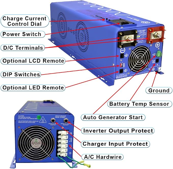 AIMS 6000W 24V Pure Sine Inverter Charger w/Transfer Switch 120/240V