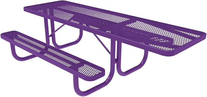 COATEDOUTDOORFURNITURE Heavy-Duty Portable ADA-Compliant Outdoor Picnic Table, Expanded Metal Patio Furniture Made in America (8ft Rectangular, One-Side Handicap, Purple with Purple Frames)