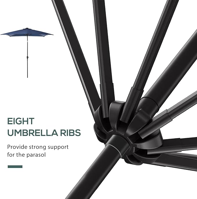 Outsunny 9' x 7' Solar Umbrella, LED Lighted Patio Umbrella for Table or Base with Tilt & Crank, Outdoor Umbrella for Garden, Deck, Backyard, Pool, Beach