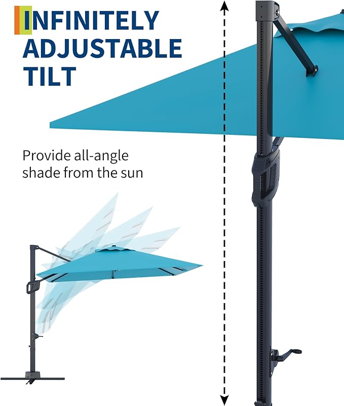 Garvee 10' x 10' Heavy Duty Square Cantilever Umbrella, Aluminum Offset Outdoor Patio Umbrella with 360-Degree Rotation for Backyard, Deck, Pool