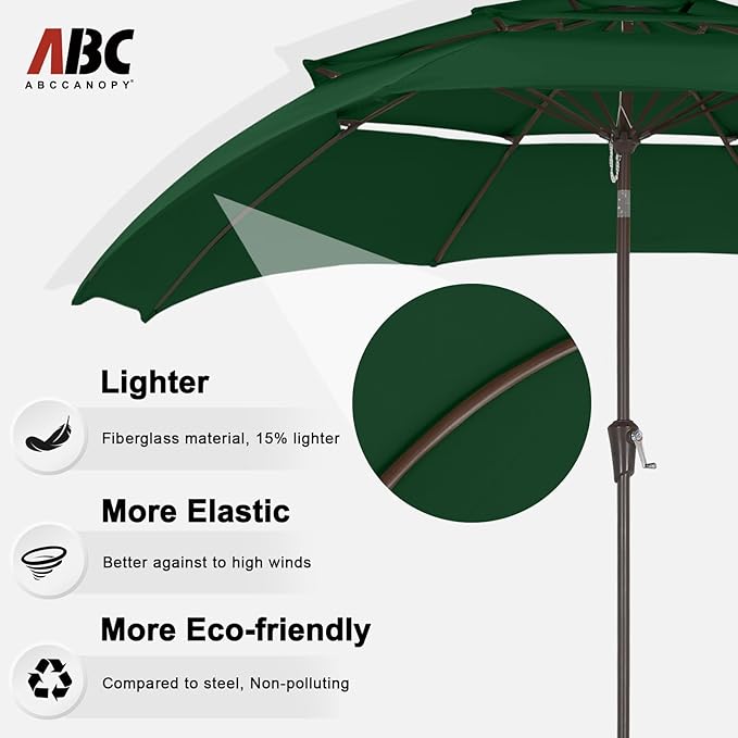 ABCCANOPY 9Ft 3 Tiers Market Umbrella, Outdoor Table Umbrella for Patio, Deck, Backyard (Forest Green)