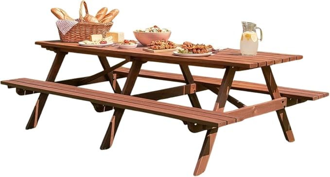 Outdoor Wooden Picnic Tables 10-12 Person with Benches for Patio Garden Backyard Large Outside Dining Table Set with Umbrella Hole