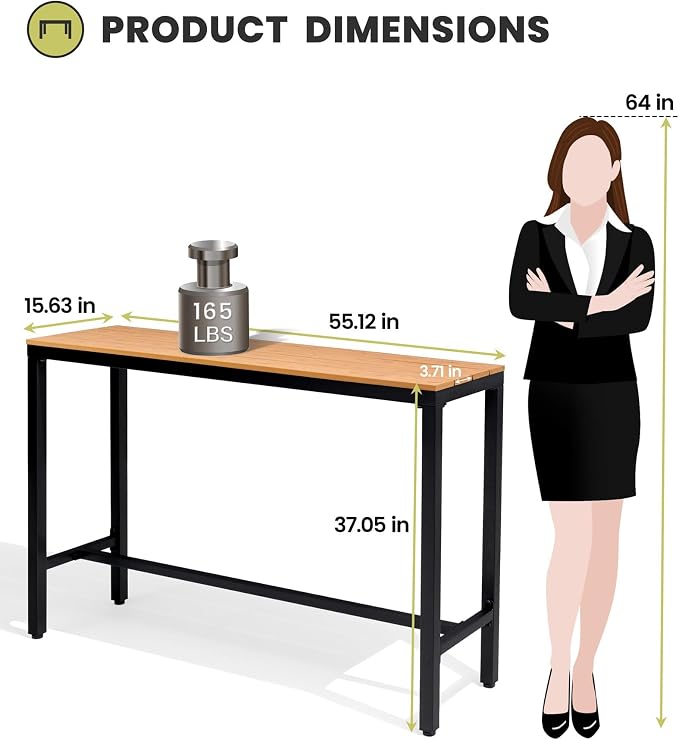 Crestlive Products Outdoor Bar Table, 55'' Rectangle Patio Counter Height Table High Pub Table with Waterproof Top and Sturdy Metal Frame for Balcony, Bistro, Garden, Backyard, Hot Tub (Brown)