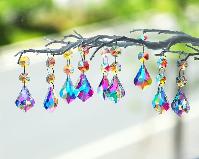 25pcs 38mm Crystal Chandelier Prism Pendants, Suncatchers Hanging Crystals | Horse Eyes Chandelier Prism Replacement, Hanging Crystals Glass Octagon Beads for Window Christmas Tree Home Decor(AB)