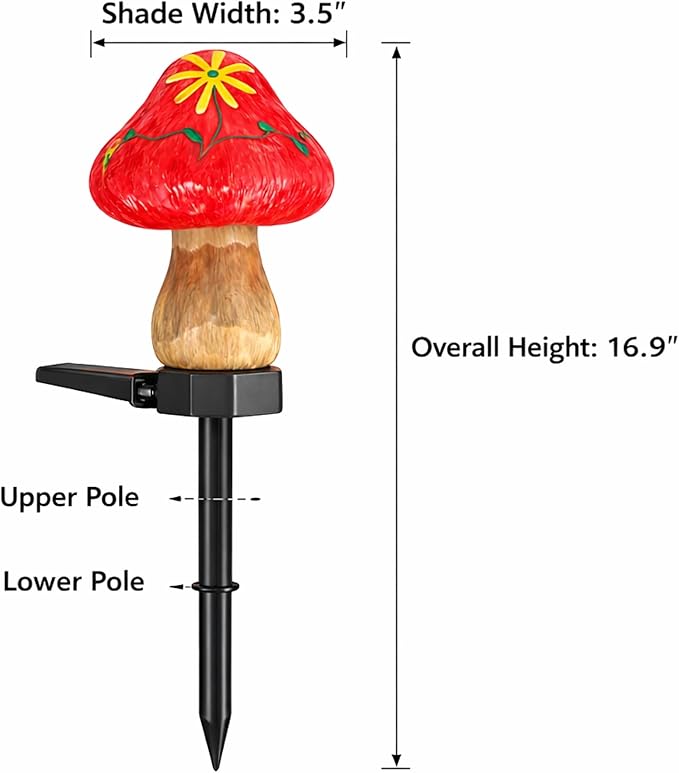 Solar Garden Lights Outdoor, 2 Pack Decorative Solar Mushroom Pathway Lights Waterproof, Resin Garden Lights for Yard Lawn Walkway Patio Decor