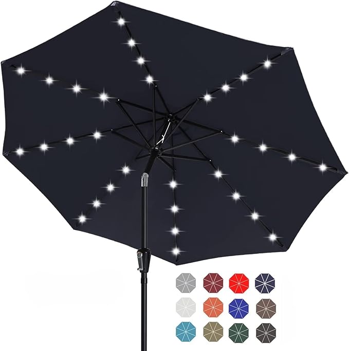 ABCCANOPY 10FT Durable Solar Led Patio Umbrellas with 32LED Lights (Navy Blue)