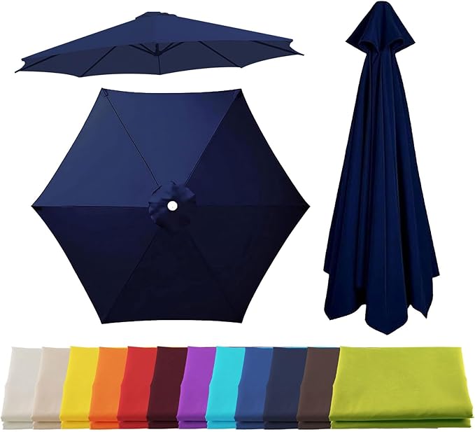 Patio Umbrella Replacement Canopy for 6/8 Ribs, Outdoor Table Market Yard Umbrella Replacement Top Cover, Waterproof Umbrella Canopy Fabric Replacement Canvas(Navy Blue,8.2FT 6-Ribs)