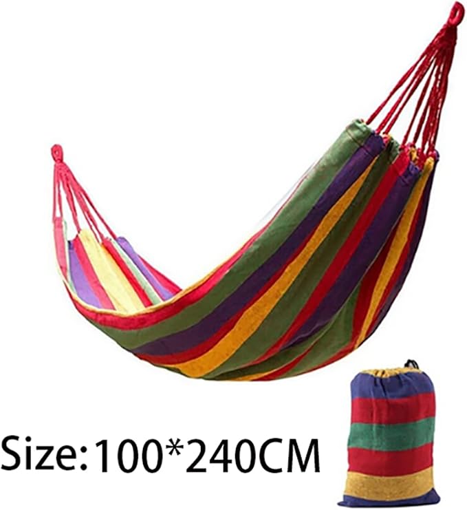 NOBRIM Camping Hammock Portable Hammock Swing Canvas Stripe Hammock Thickened Anti Rollover Chair for Outdoor Indoor Backpacking Travel