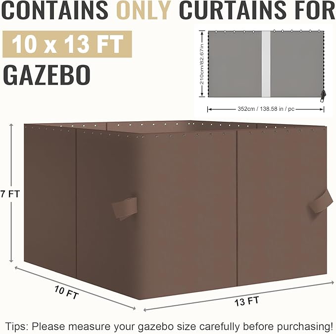 COWVIE 4-Panel 10' x 13' Gazebo Replacement Curtains, Patio Privacy Sidewalls with Double Zipper, Replacement for Outdoor Gazebo Canopy (Curtain Only)