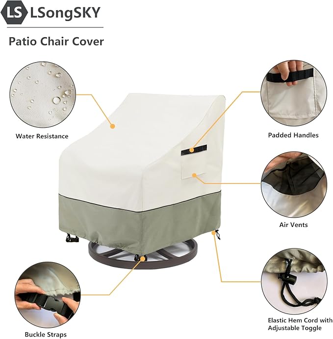 Outdoor Swivel Lounge Chair Cover 2 Pack,Waterproof Heavy Duty Outdoor Chair Covers,Patio Rocking Chair Covers for Outdoor Furniture,(30 W x 34 D x 38.5 H inches),White&Grayish Green
