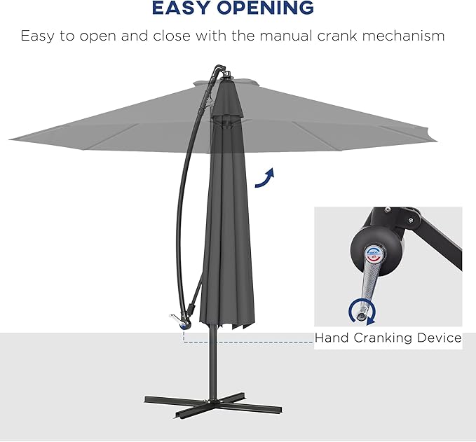 Outsunny 10' Cantilever Hanging Tilt Offset Patio Umbrella with UV & Water Fighting Material and Cross Base (Weight Not Included)