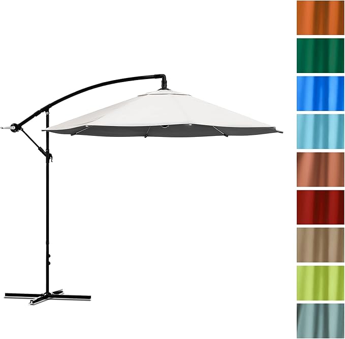 Pure Garden Offset Patio Umbrella – 10 Ft Cantilever Hanging Outdoor Shade - Easy Crank and Base for Table, Deck, Porch, or Poolside (Tan)