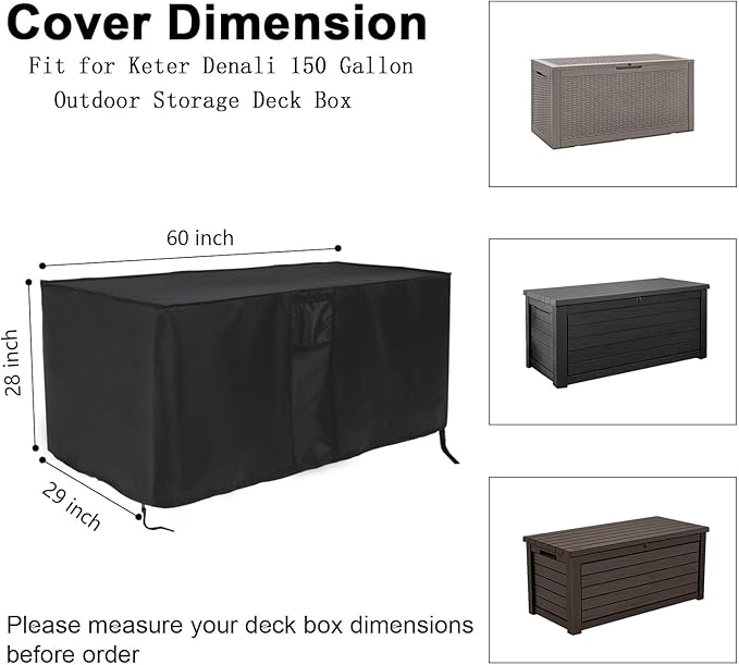 Outdoor Deck Storage Box Cover for Keter Denali 150 Gallon Deck Boxes,Waterproof Patio Storage Box Cover - 60 X 29 X 28 Inch