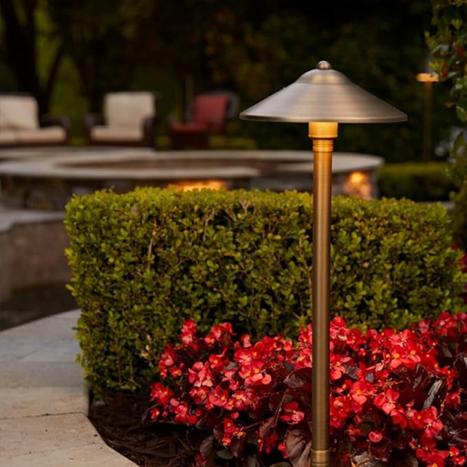 VOLT 15-Pack 12V Cast Brass Max Spread Path Lights (9" Shade, 25" Tall) for Low Voltage Landscape Lighting on Outdoor Pathway, Walkway, Garden, Driveway or Patio