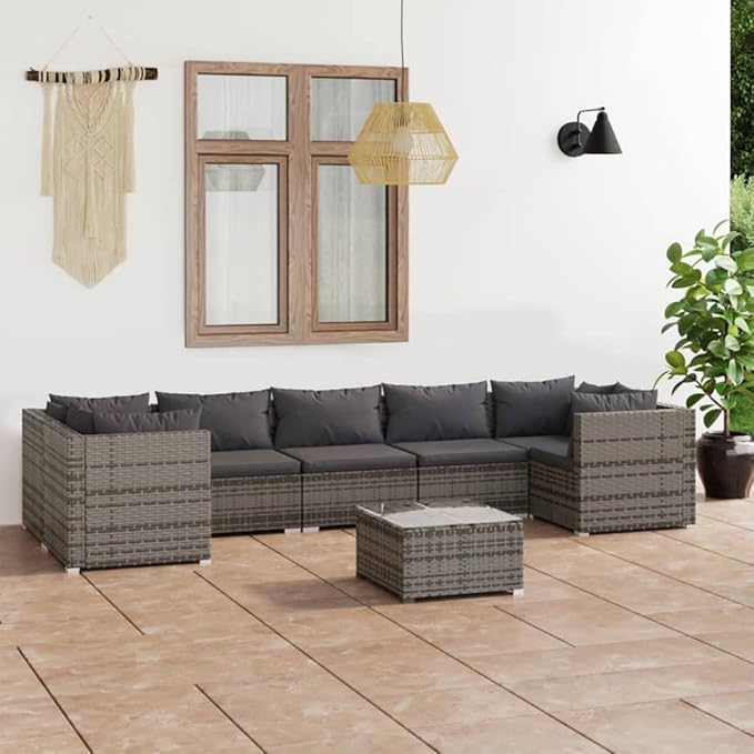 8 Piece Patio Lounge Set with Cushion, Furniture Conversation Sets Piece Patio Set Patio Lounge Set Outdoor Patio Sectional s Poly Rattan Gray