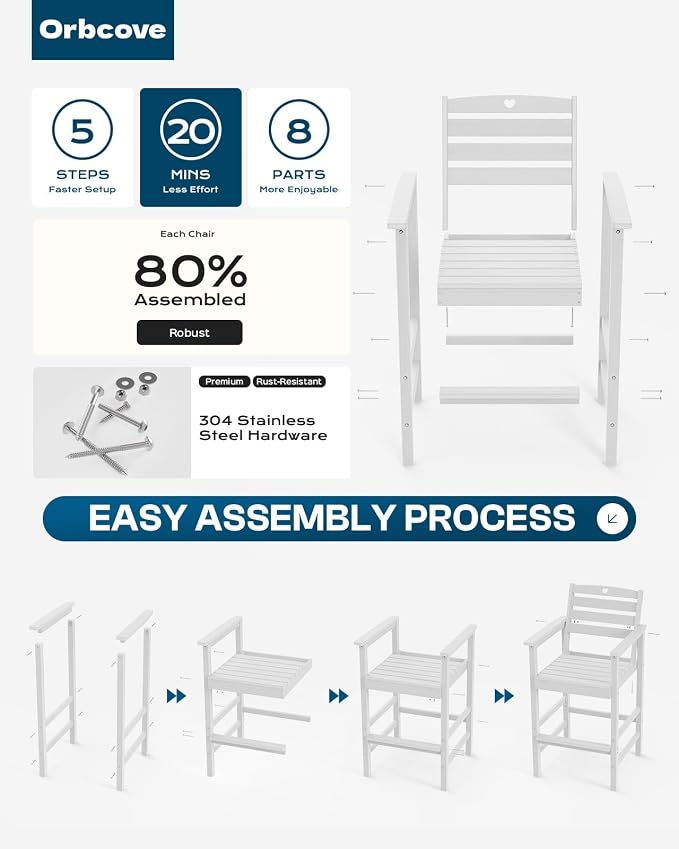 Patio Bar Table,Adirondack Chairs and Table 4 Pieces Set, Bar Height Chairs Set of 4, Outdoor Bar Stools Set,Weather-Resistant Outdoor Furniture for Deck, Balcony, Poolside Easy Assembly