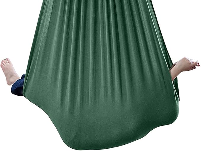 Sensory Swing for adults Indoor kids Therapy Swing Soothing Calming Snuggle Hammock durable soft strong fabric swing Beneficial to child's spatial awareness ( Color : Dark green , Size : 1M x 2.8M )