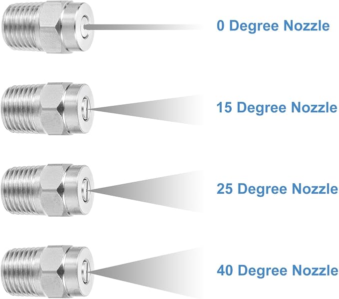 uxcell 2Pcs Pressure Washer Nozzle, Stainless Steel Thread Nozzles Tips, Universal Replacement for Undercarriage Cleaner Water Broom, 1/4 Inch NPT Male, 40 Degree 025 Orifice