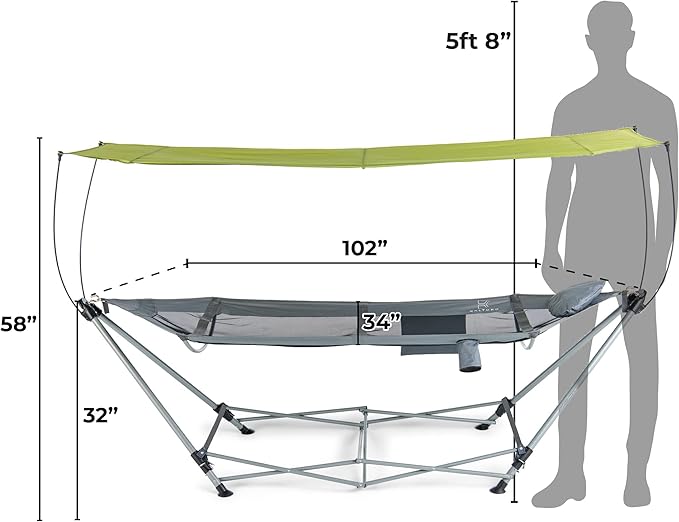Lucania Portable Hammock with Stand Included - Foldable Freestanding Hammock for 2 Person (290 lbs Capacity) - Heavy Duty Stand Alone Hammock for Indoor, Outdoor, Camping, Patio & Backyard