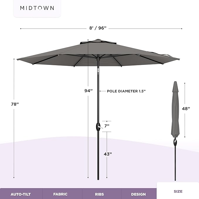 Midtown Umbrellas The Lean Patio Umbrella (Terylast Fabric - Charcoal, 8 Foot)