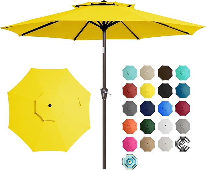 JEAREY 9' 2-Tiers Patio Umbrellas Outdoor Table Market Umbrella w/Push Button Tilt/Crank, 8 Sturdy Ribs, UV Protection Waterproof Sunproof(Yellow)