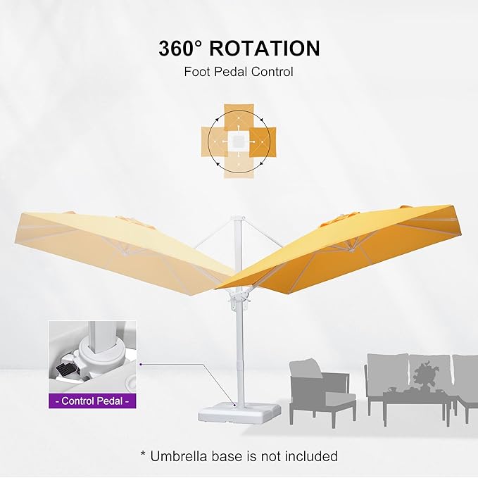 PURPLE LEAF 9 FT Patio Umbrella White Cantilever Umbrella Aluminum Square Outdoor Offset Umbrella Hanging Windproof with 360° Rotation for Garden Deck Pool, Yellow