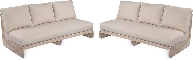 Christopher Knight Home Poppy 2 Piece Patio Conversation Set with Cushion, Acacia Wood 6 Seater Outdoor Sofa Chat Set, Outdoor Sectional Sofa Set of 2 for Patio Furniture Set, Antique Grey+Grey